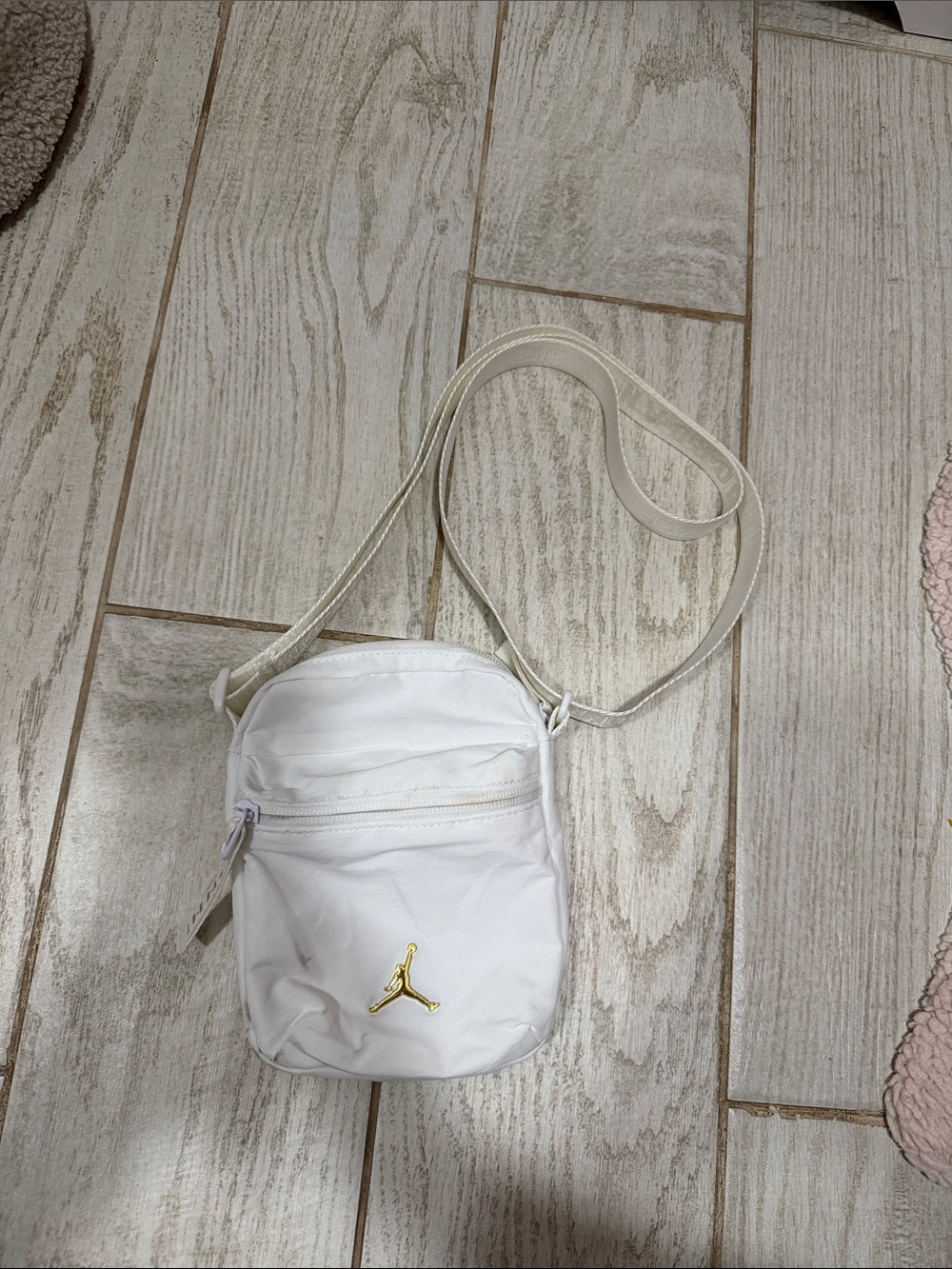 Jordan White Crossbody Bag with Gold Jumpman Accent